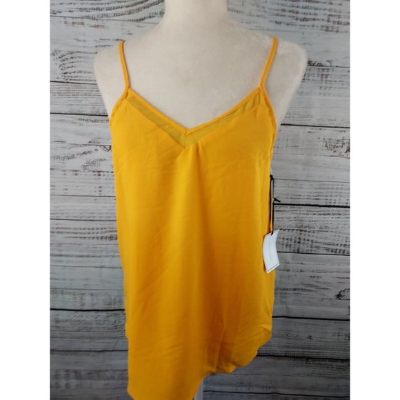 1.STATE Cami Chiffon Inset VNeck Spaghetti Strap Sunflower Yellow Tank Small NEW - Picture 1 of 8